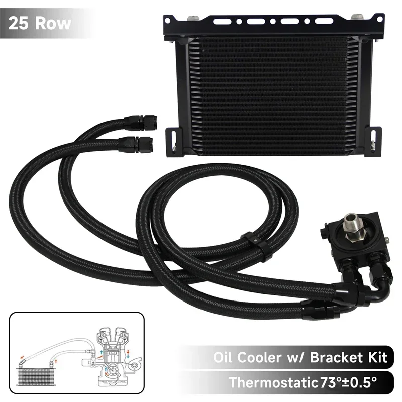 Oil Cooler Kit Universal AN10 25 Row w/ Mounting Bracket Thermostatic 73±0.5° 7/8