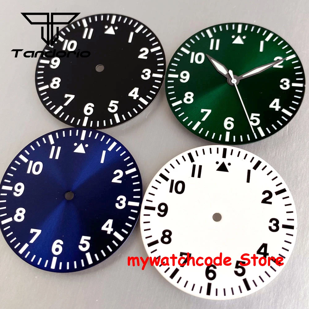 33.5mm Nologo Pilot Watch Dial Face No Date for NH35 NH36 ETA2824 PT5000 Miyota 8215 821a Green Luminous Diver Field Watch Parts