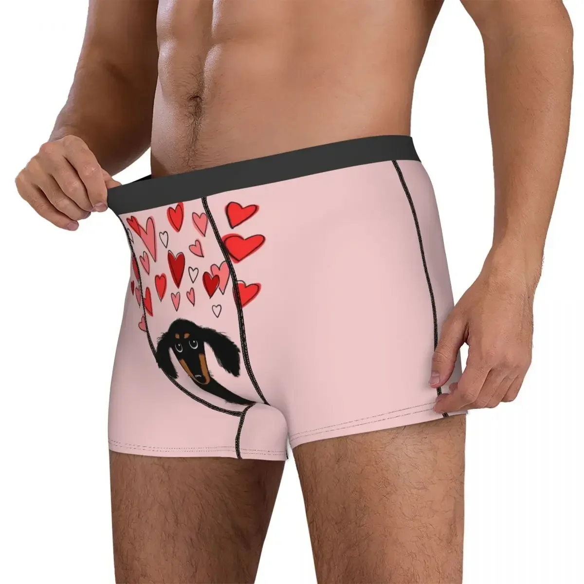 Boxer Underpants Shorts Cute Dachshund Puppy Dog With Valentine Hearts Panties Men's Comfortable Underwear for Homme Man Gift