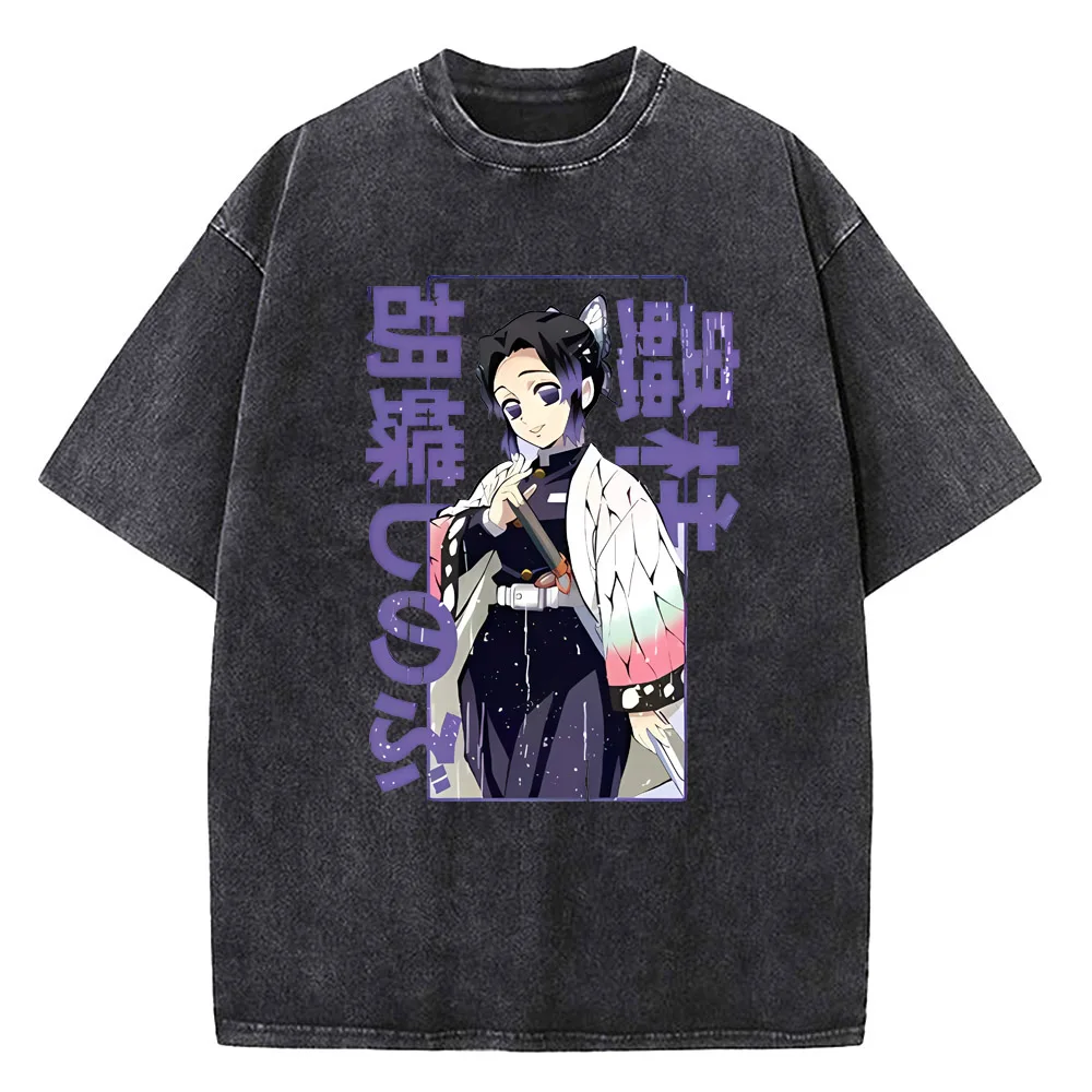 2026 Japanese Anime Demon Slayer Printed T-shirt Men's and Women's Washed T-shirt High Quality Vintage Cotton T-shirt Y2K Tops