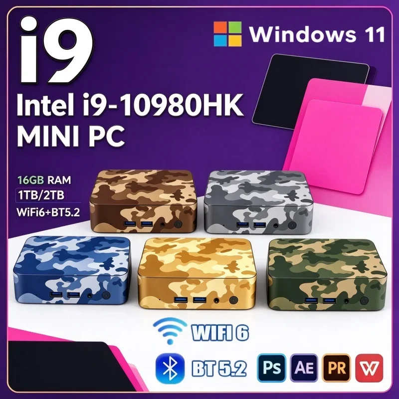 High Speed Intel I9 10980HK Pocket Mini Desktop Win11 16GB RAM 1/2TB SSD WiFi6 BT5.2 4K Gaming Small Computer
