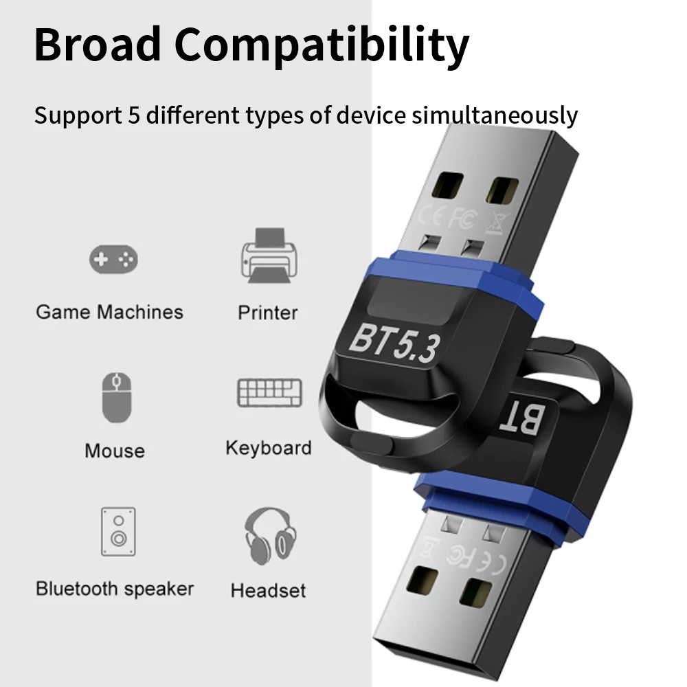 Adaptador Bluetooth para PC, Dongle Bluetooth 5.0, Conector USB, Chave Receptora, Sem fio para computador