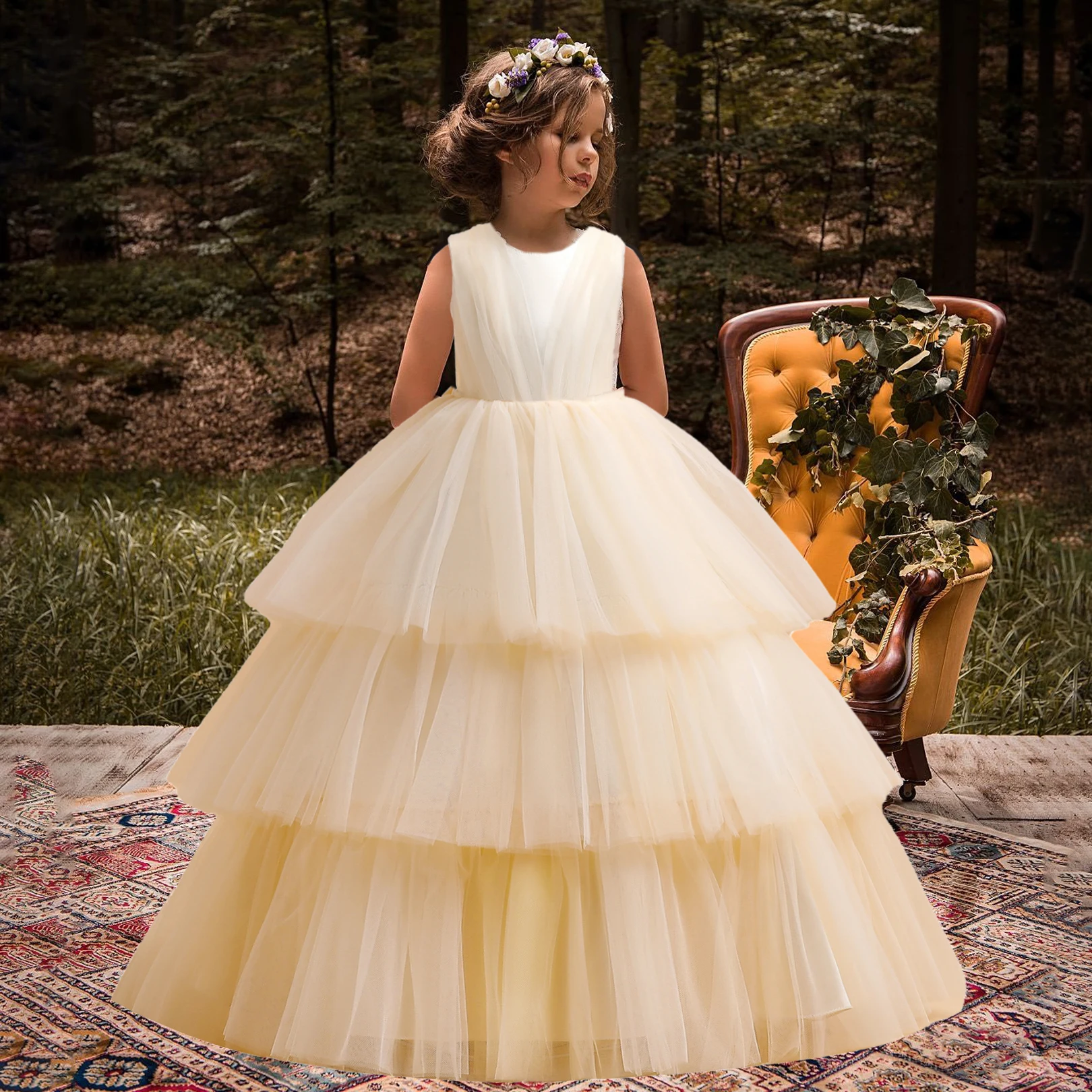 2024 Formal Sequins Children\'s Wedding Dress Fluffy Lace Prom Evening Party Dresses Costume Bridesmaid Princess Girls Clothing