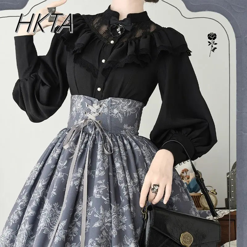 Women's White Stand Collar Pearl Button Blouse - Long Sleeve Vintage Shirt