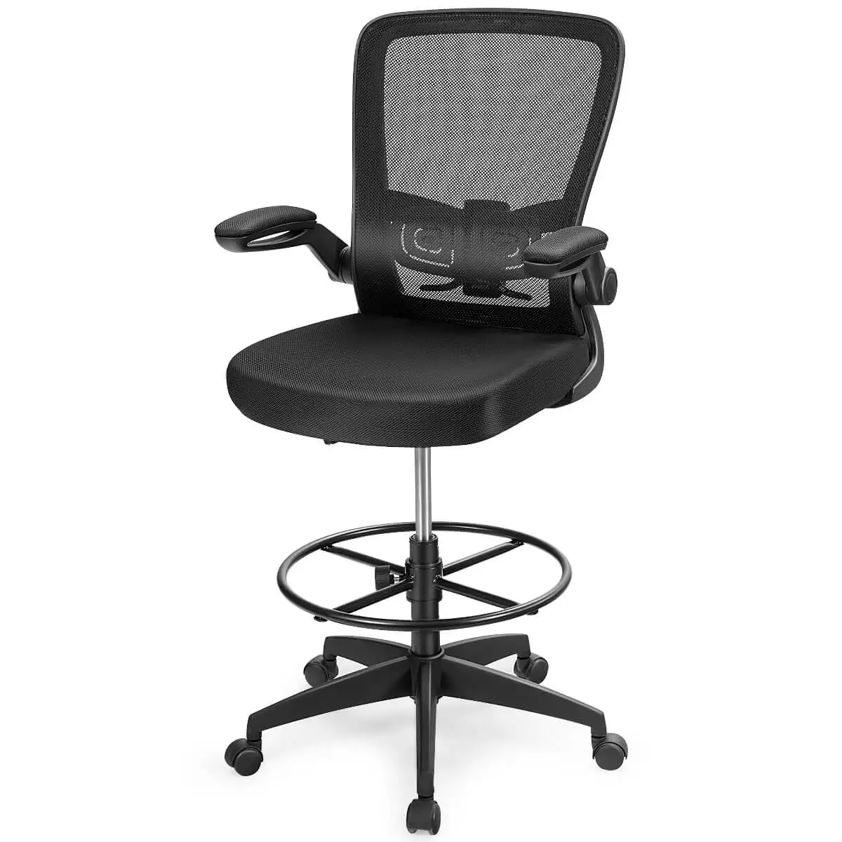 Drafting Chair Tall Office Chair Adjustable Height w/Lumbar Support Flip Up Arms