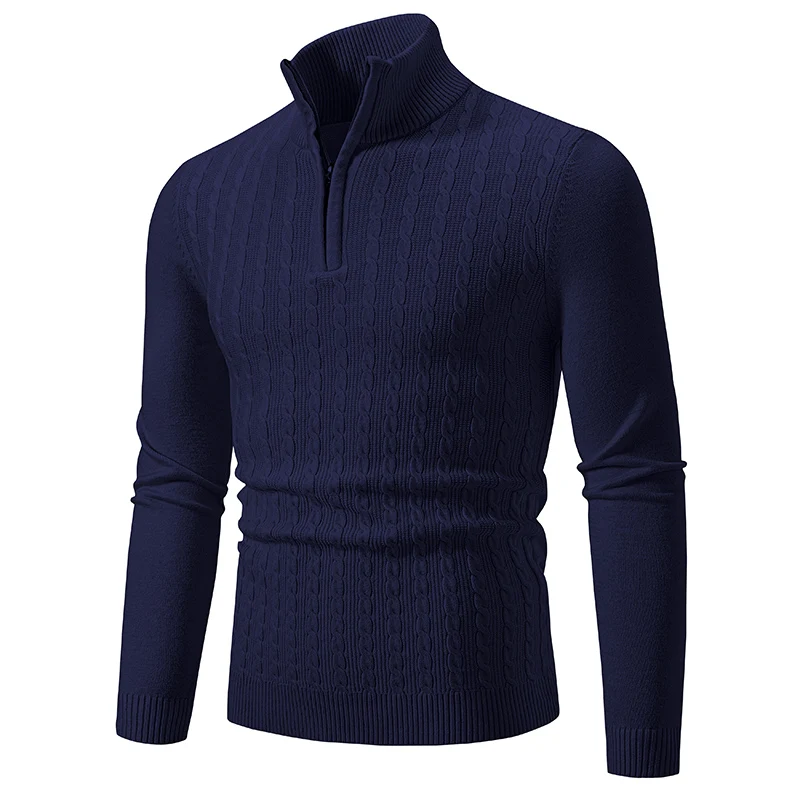 Nieuwe Pullovers Met Halve Rits Voor Heren Effen Kleur Mock-Hals Gebreide Trui Heren Mode Slim Fit Warm Casual Truien Gebreide Pullover