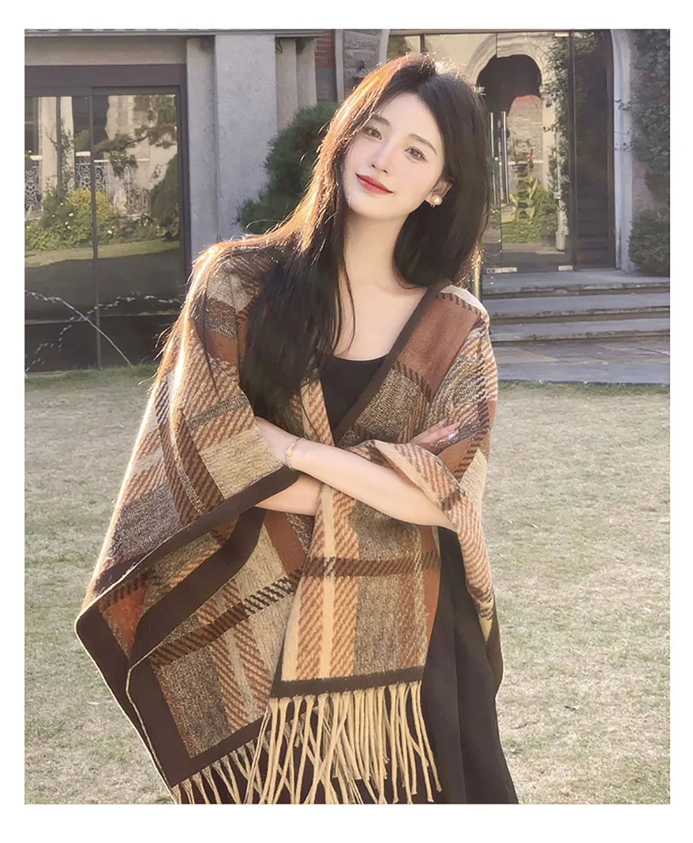 

Модная зимняя теплая шаль, женская осенне-зимняя теплая шаль для шеи, корейская универсальная атмосфера, женский теплый шарф-накидка с кисточками