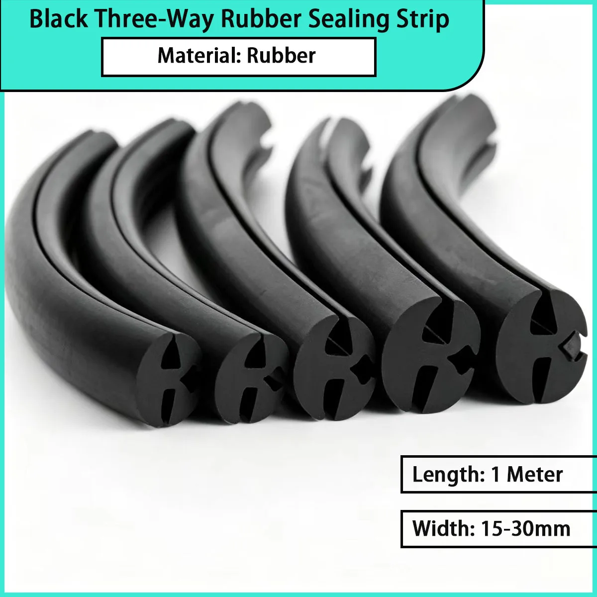 Black three-way rubber sealing strip with a width of 15-30mm is used for sealing doors,windows,cabinets,and mechanical equipment