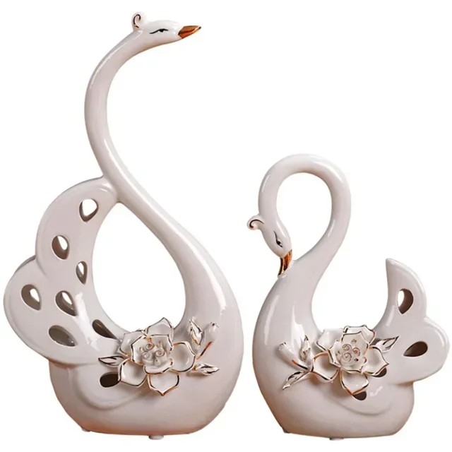 

Wholesale price Home decoration products Small statues Wedding swan sculptures Ceramic ornaments