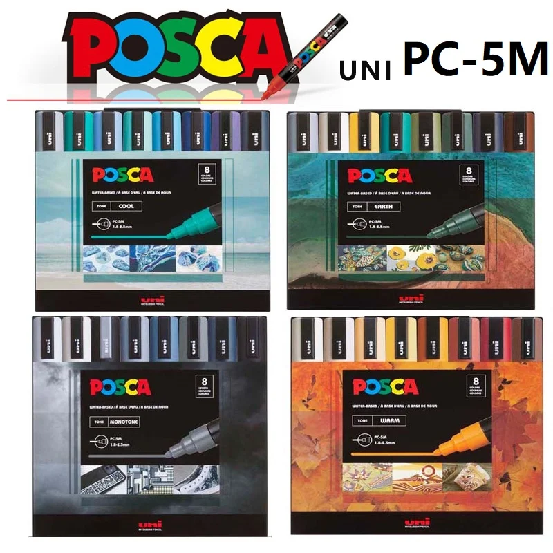 UNI Posca Acrylic Paint Markers Set Waterproof Painting Art Supplies New PC-5M Marking Pen Kits POP Advertisement DIY Make