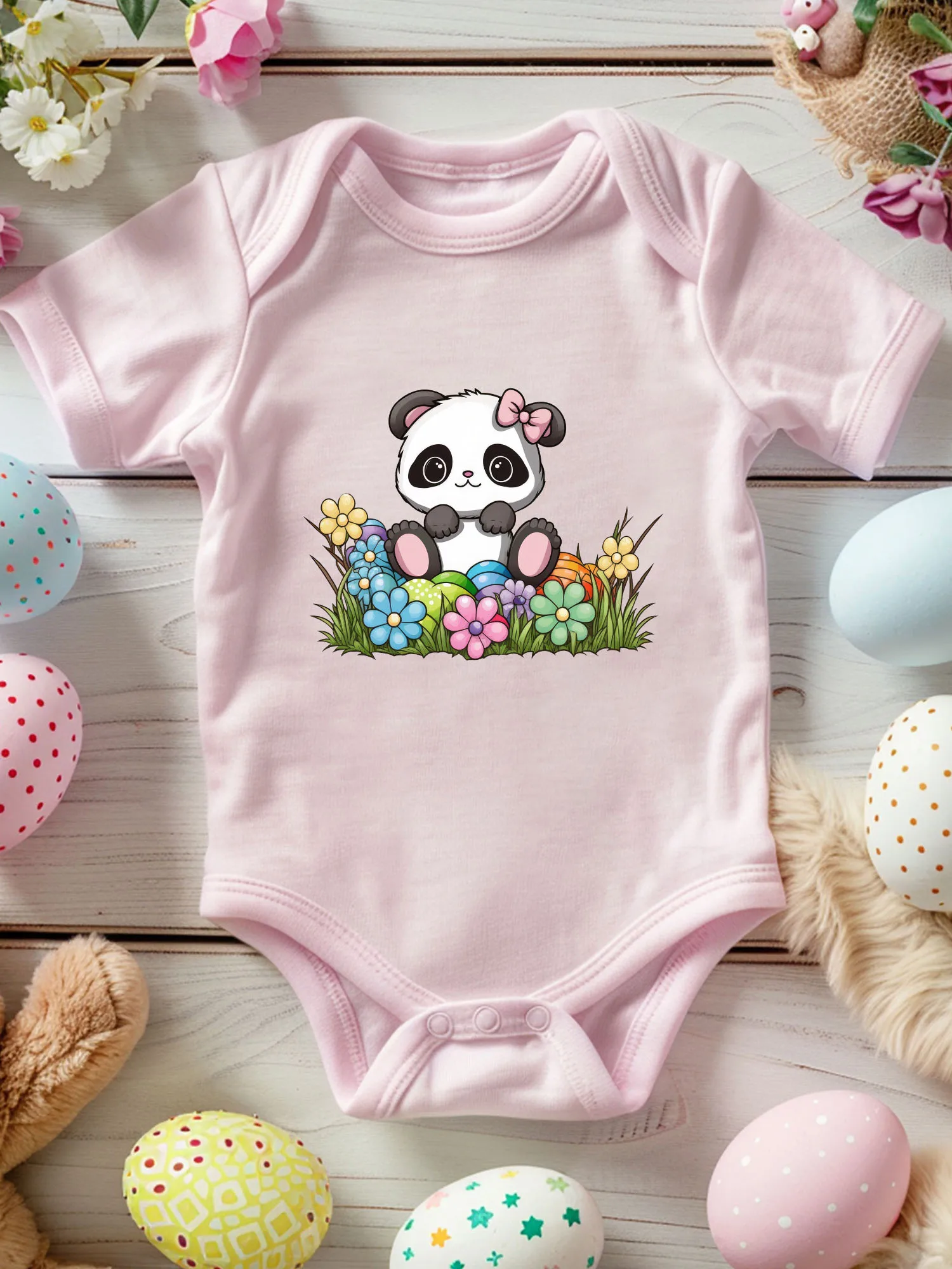 

Милый пасхальный комбинезон-панды для малышей унисекс, 100% хлопок, мягкий ромпер, всесезонный, розовый боди 190 г/м²