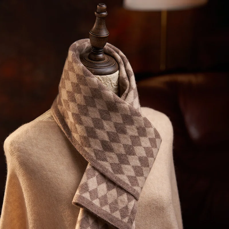 Soft Wax Cashmere Scarf Autumn Winter New High Quality Men's And Women's Color Checkerboard Neck Warm Knit Scarf