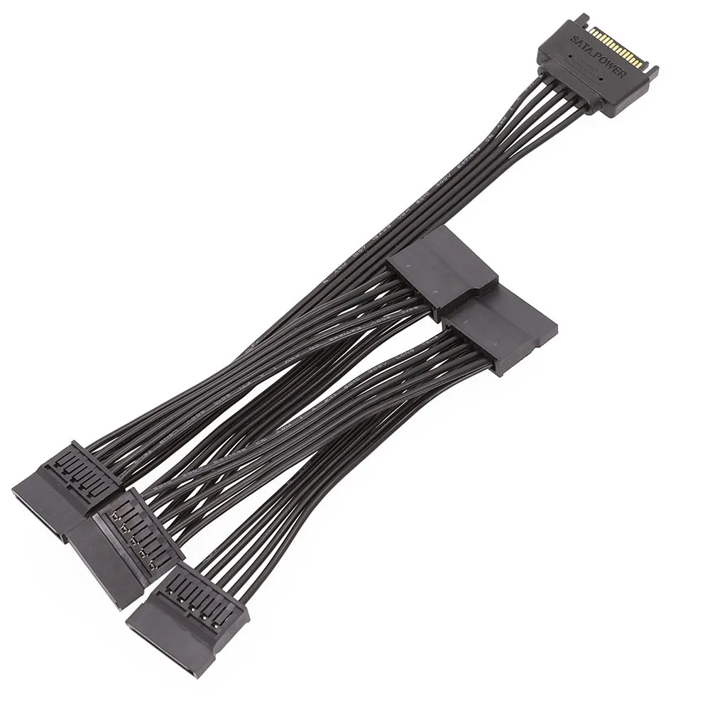 Flat Power Supply SATA 15Pin 1 to 3 4 5 SATA Hard Drive Power Cable Expansion PC Hardware Extension Adapter Cables