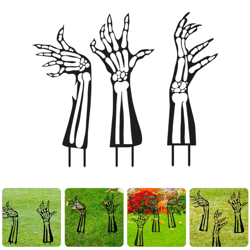 

3Pcs Halloween Yard Stakes Skull Hand Decor Outdoor Garden Signs Durable Iron Party Props Halloween Decorations