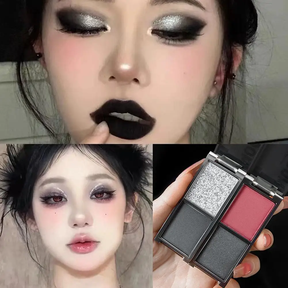 Paleta de sombras Duo gótico, punk smokey, maquiagem para os olhos com tons vermelhos, pretos, azuis e verdes, acabamento brilhante fosco