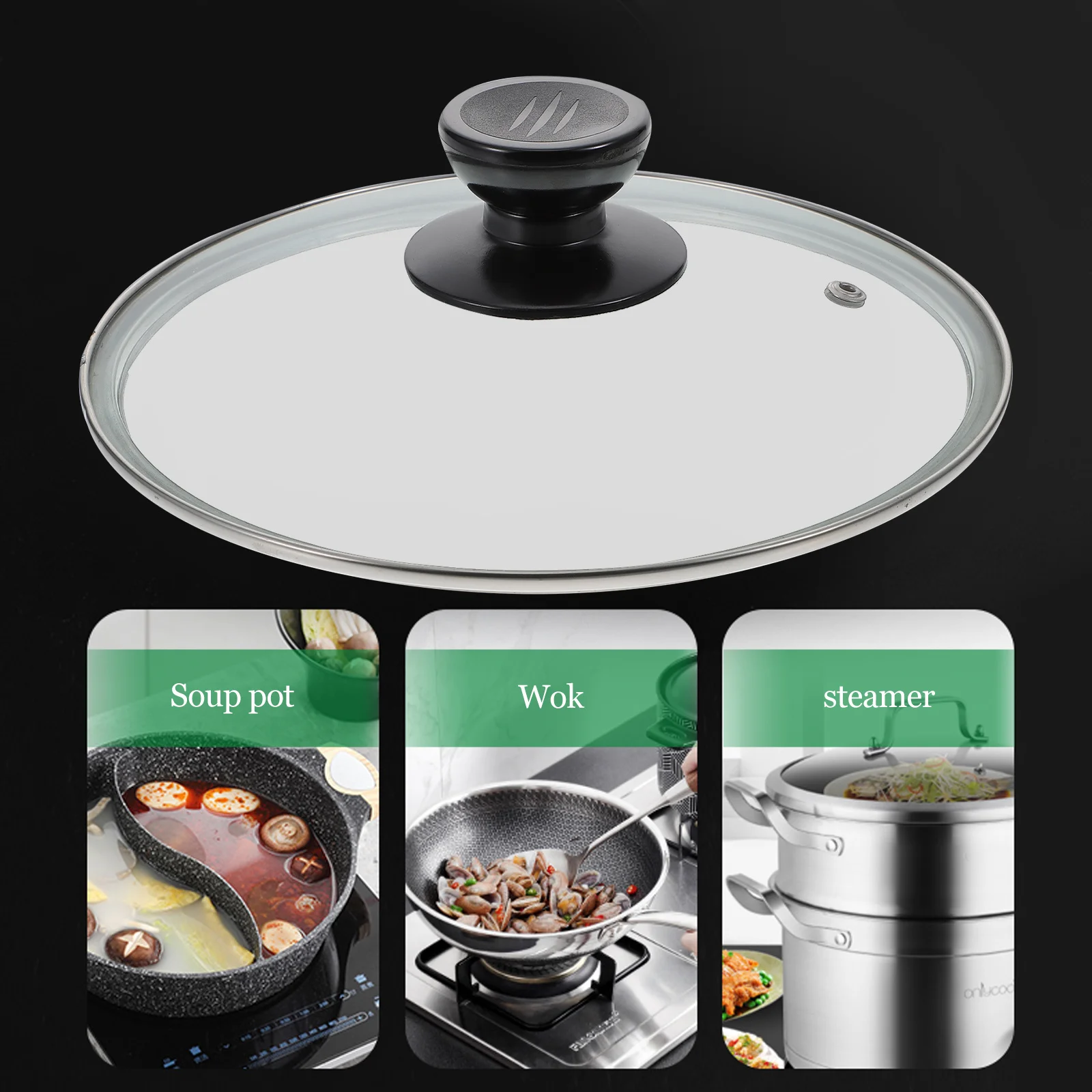 

1Pcs Visual Pot Lid Tempered Glass Transparent Pot Cover Heat Resistant Anti Splash Kitchen Replacement Round Lid Stainless