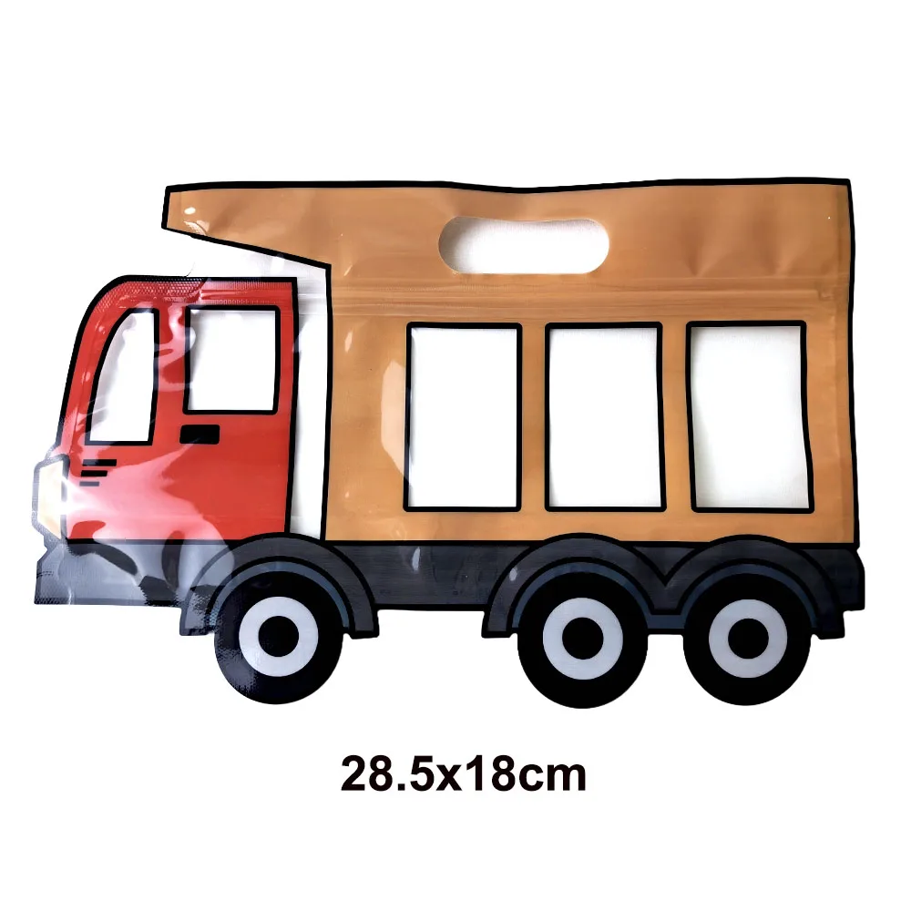 Firetruck Dump Truck Excavator Shape Candy Cookie Bags Kid Birthday Party Gift Zipper Bags Fire Engine Plastics Packaging Bags