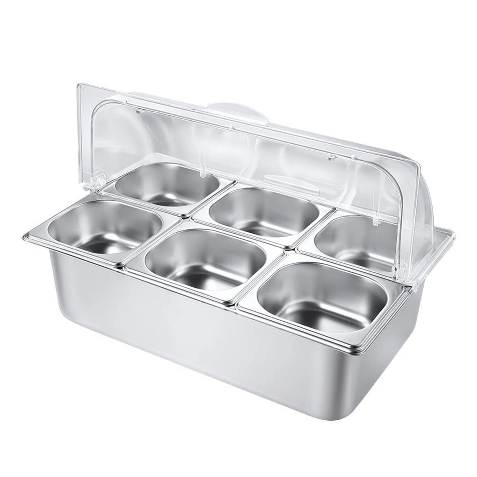 6 Pan Countertop Food Serving Display Container Stainless Steel Buffet Condiment Dispenser for Restaurant Hotel Kitchen Party