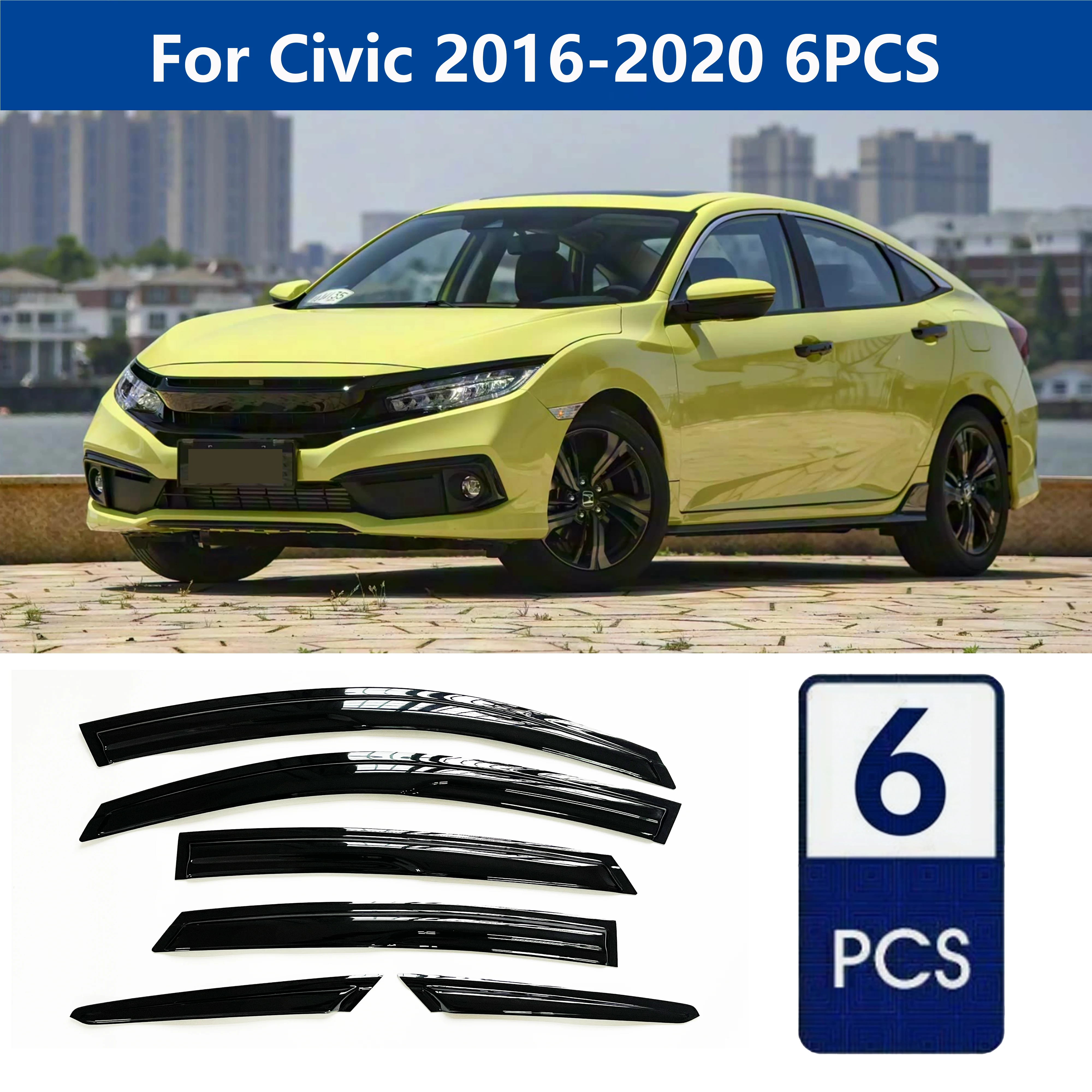

AIBAP High-Quality 6pcs 1.8mm Car Windows Visor For Civic 2016-2020 Sedan window visors rain guards rain guard Sun Rain Visors