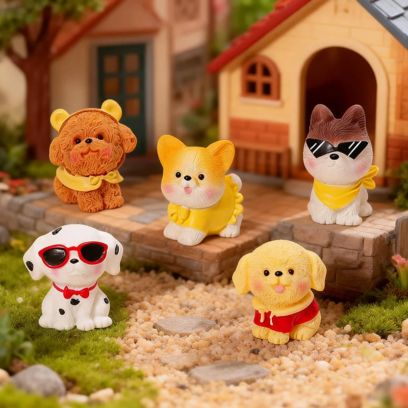 Creative Cartoon Dog Micro Landscape Figurine DIY Desktop Decor Golden Retriever Corgi Cute Blind Bag Accessory Small Ornament