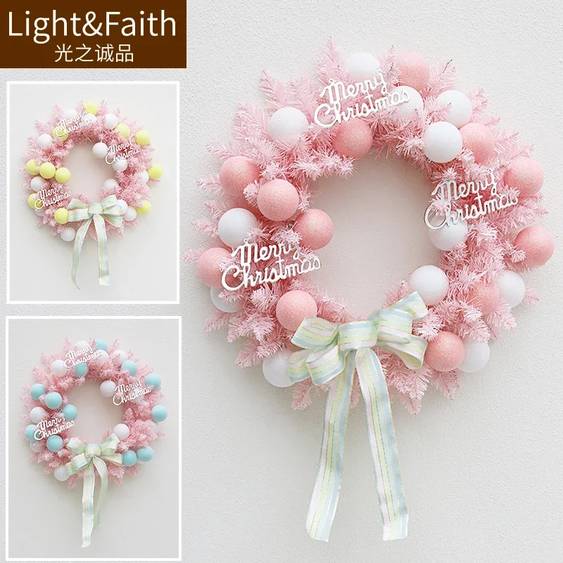 Christmas Wreath Cherry Blossom Wreath Pink Girly Heart Macaron Candy Color Christmas Door Hanging Ornament Christmas Ring