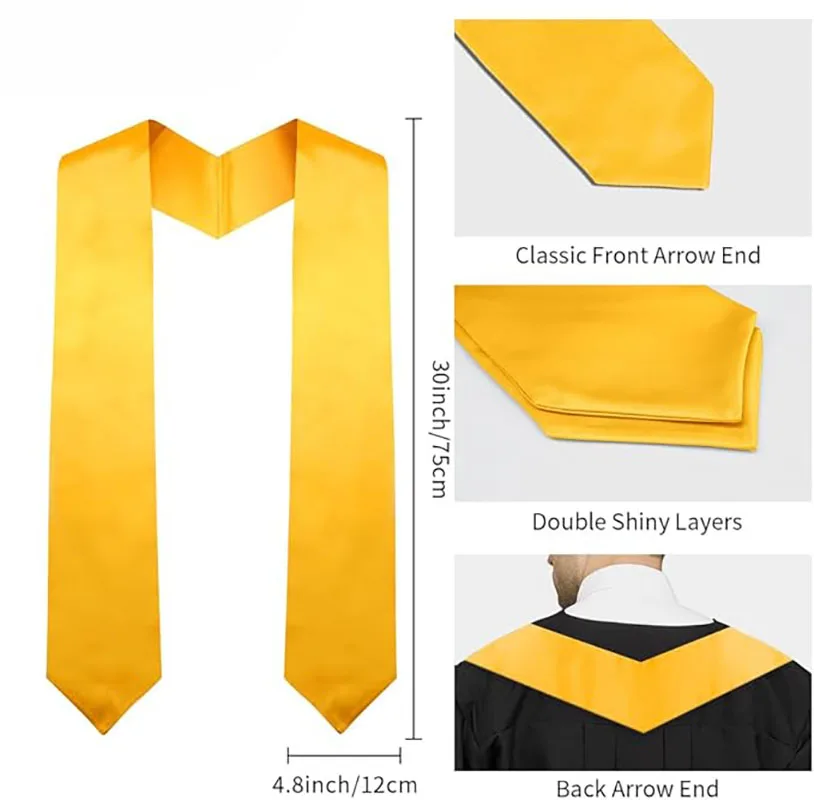 Unisex Adults Graduation Stole Bulk Sublimation Blank Grad Sash Plain Graduate Honor Stole, Classic End With Trim 70inches