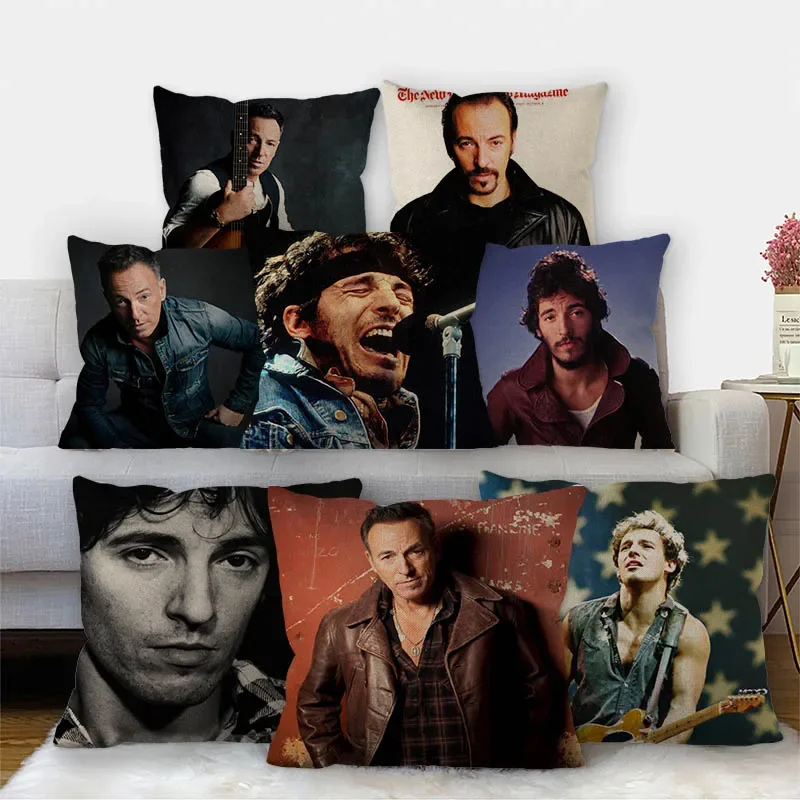 Nice Bruce Springsteen Pillowcase Cotton Linen Fabric Square Zipper Pillowcase 45X45cm Wedding Decorative Pillow cover 11-17