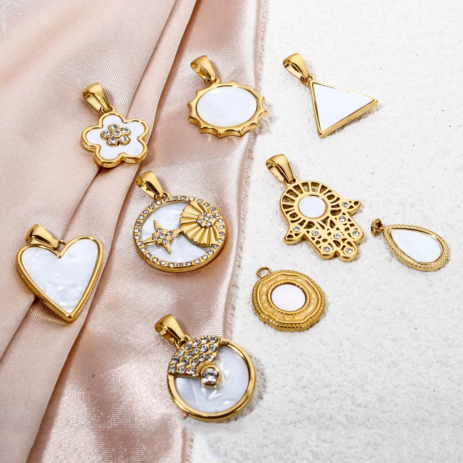 1 Piece 304 Stainless Steel & Natural Shell Charms Gold Plated Sun Star Flower Pendants For DIY Necklace Jewelry Making - view 5