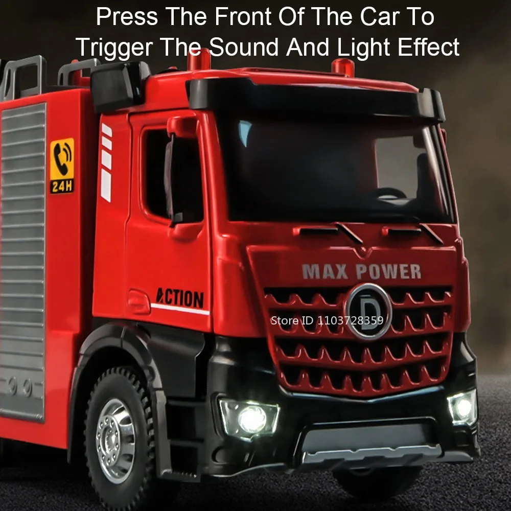 1/32 Ladder Truck Model Toys for Boys Metal Diecast Water Tanker Trucks with Pull Back Sound Light Engineering Vehicle Gifts