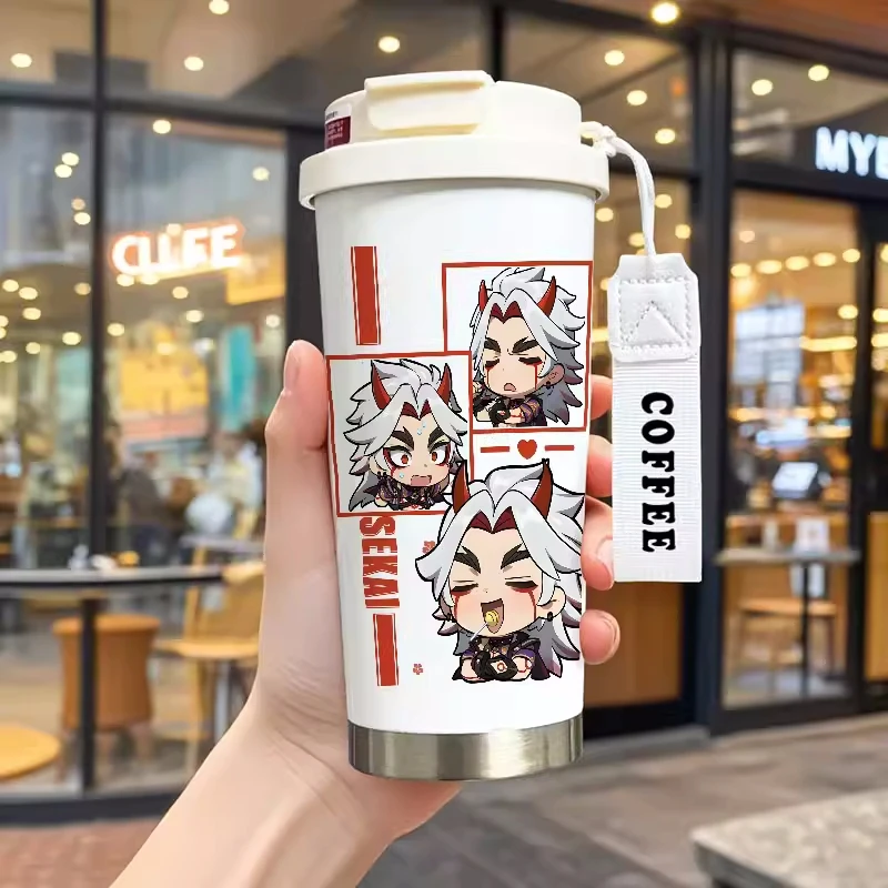 530ml Thermos Cup Genshin Impact Cartoon Venti Xiao Zhongli Hu Tao 316 Stainless Steel Water Coffee Cup Office Students Portable