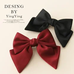 Ins Fashion Black Satin Bow Hair Clips for Women Elegant Solid Color Ponytail Spring Hair Clip Girls Hair Accessories Headwear