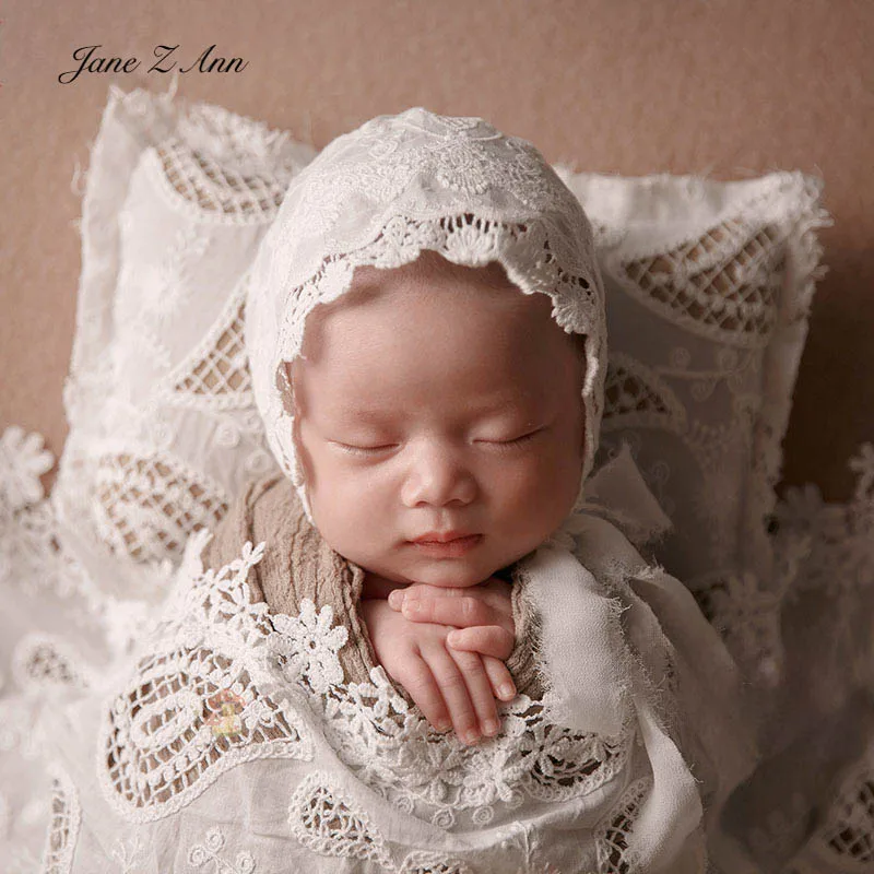 Newborn baby photo props infant girl lace bonnet wrap pillow floral headwear