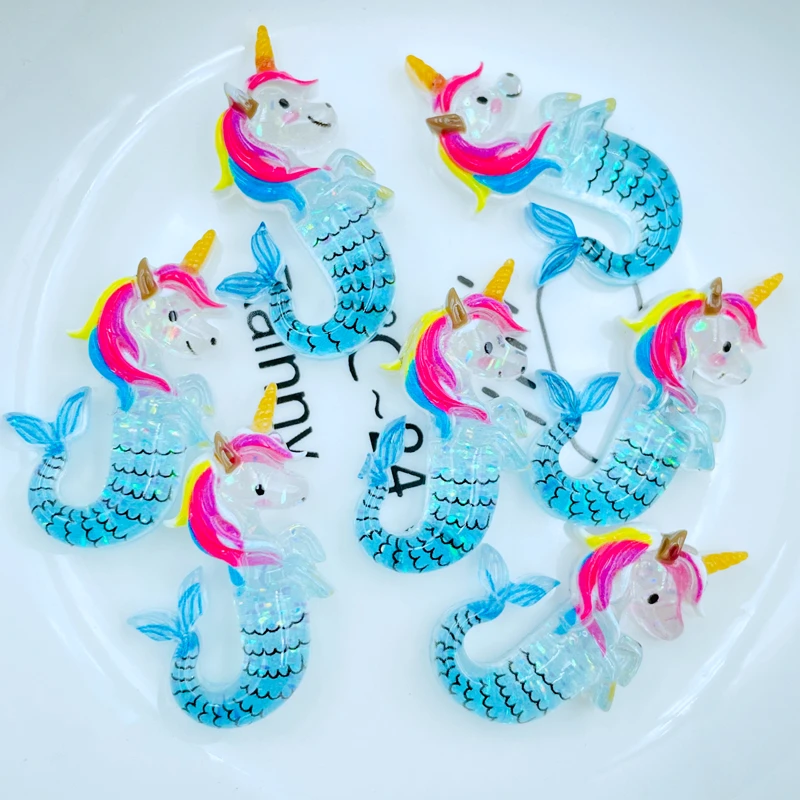 10 Pcs New Cute Resin Mini Cartoon Unicorn Hippocampus Flat Back Cabochon Scrapbook Kawaii DIY Charm Decorate Accessories C31