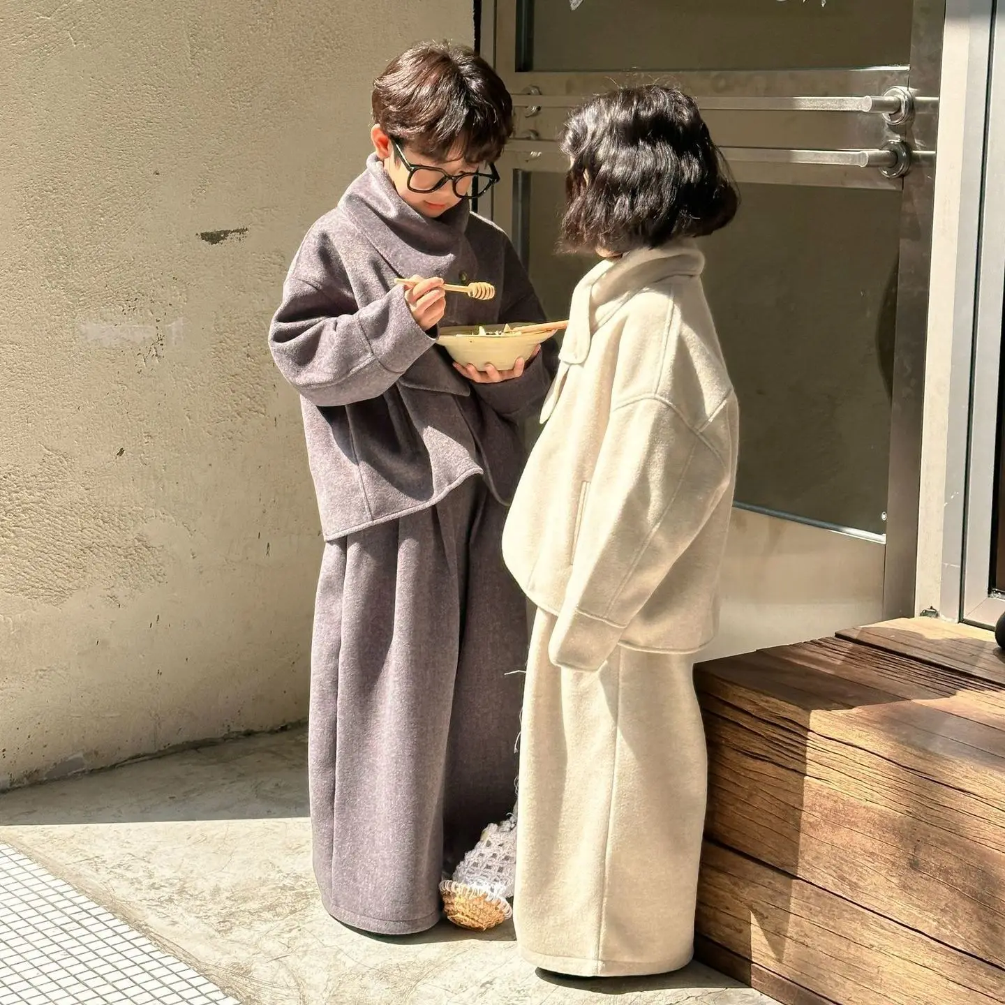 Fashion Boys Girls Suits Autumn Winter Solid color woolen Coat+ Loose Pants 2pcs Kids Sets Casual Sportwear Handsome Clothes image 5