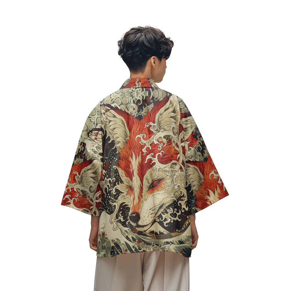 Classic Versatile Models of Fashion Design Sense of Sunset Waves Woven Dojo Men's Fashion Design Casual Kimono Men's Tops