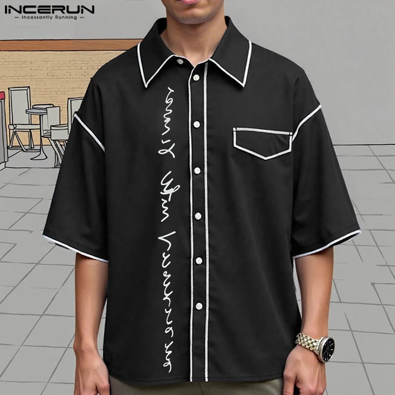 

INCERUN Men Shirt Printing Lapel Short Sleeve Button Loose Male Shirts Summer Tops Streetwear 2025 Fashion Casual Men Clothing