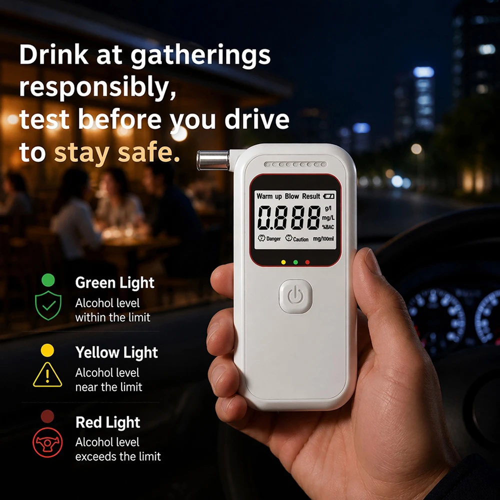 AT888 Breathalyzer Tester Digital LCD Grade Accuracy Personal Alcohol Tester Voice Announcement Drunk Driving Analyzer