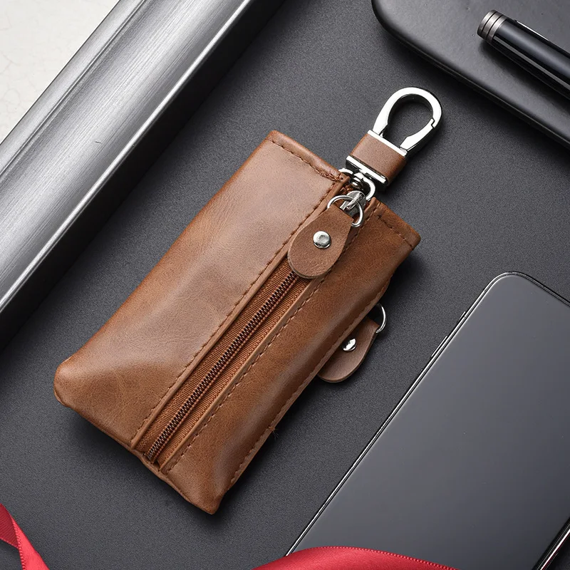 High Capacity Men's Leather Key Organizer Keychain Genuine Leather Key Holder Case Box Storage Bag Multi-function Car Home Use