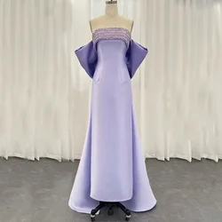 Elegant Strapless Large Bow Evening Dress Straight Floor Length Women Sexy Open Back with Belt Customized Satin Colourful Gowns