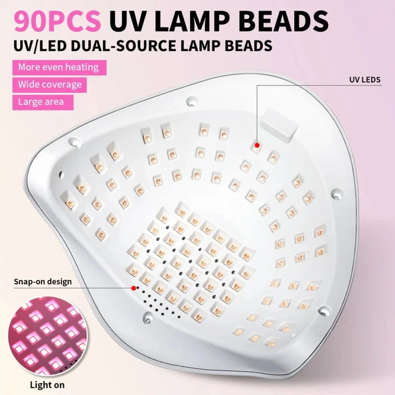 Professional 90 LED UV Nail Lamp For Nails Gel Polish With 4 Timer Setting HD Display Screen Auto Sensor Nail Dryer Tool