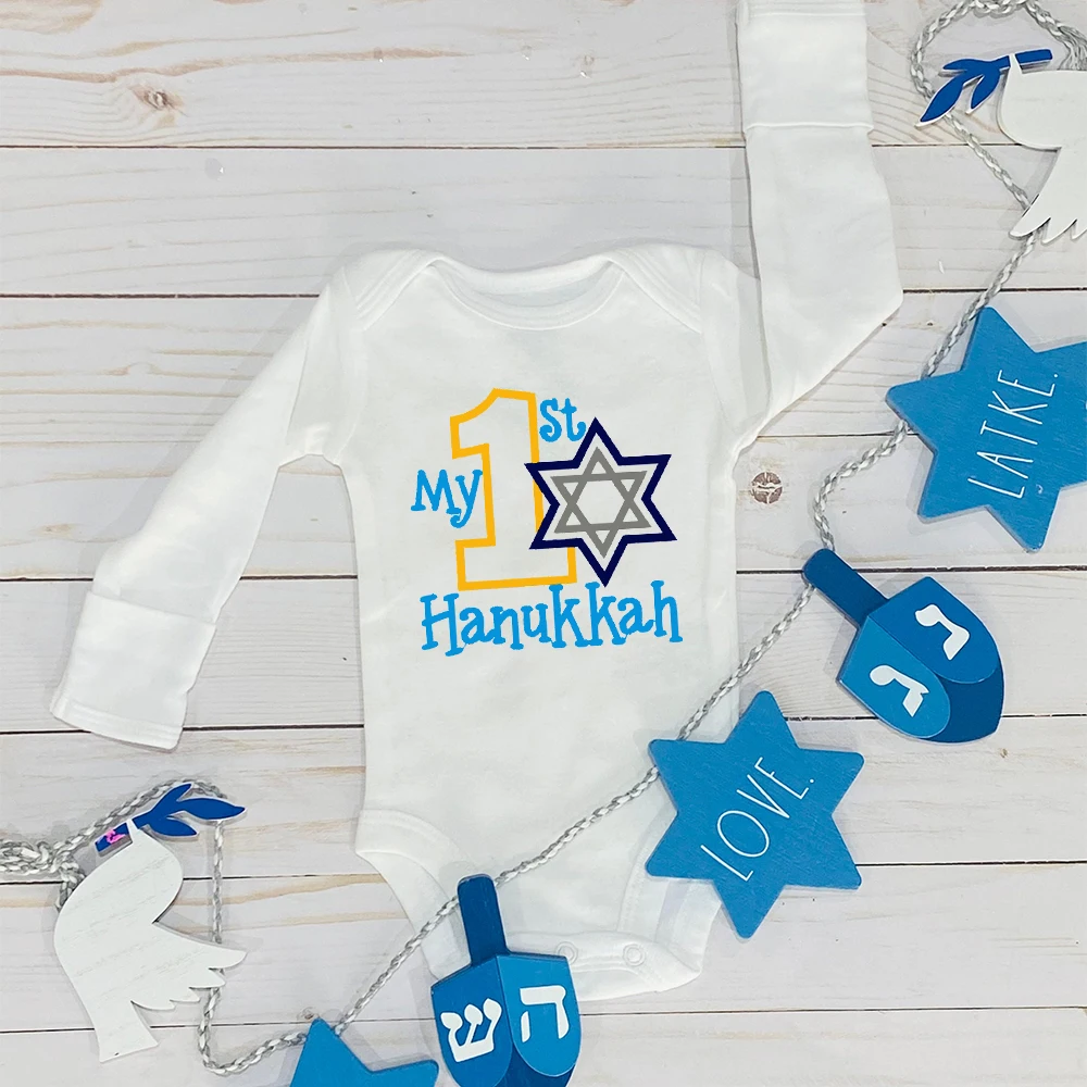 

My 1st Hanukkah Print Newborn Rompers Chanukah Baby Girl Boy Clothes Long Sleeve Infant Bodysuits Kids Festive Jumpsuit Outfits