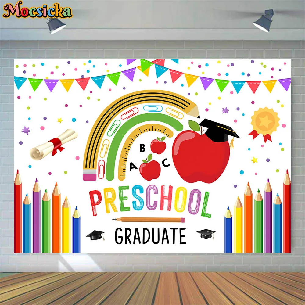 Mocsicka Preschool Graduate Backdrop Kids Student Congrats Grad White Photography Background Photo Studio Photocall Banner Decor