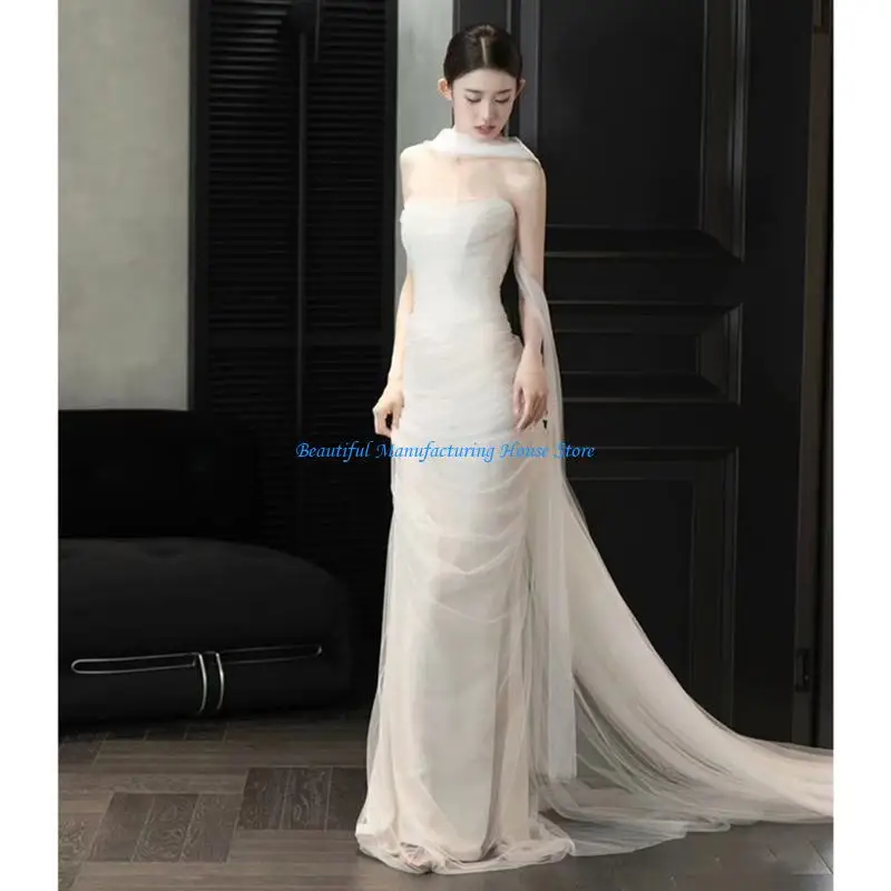 E56A Luxurious Wedding Scarves Floor Length Sleeveless Bridal Scarf Ballroom Scarf image 5