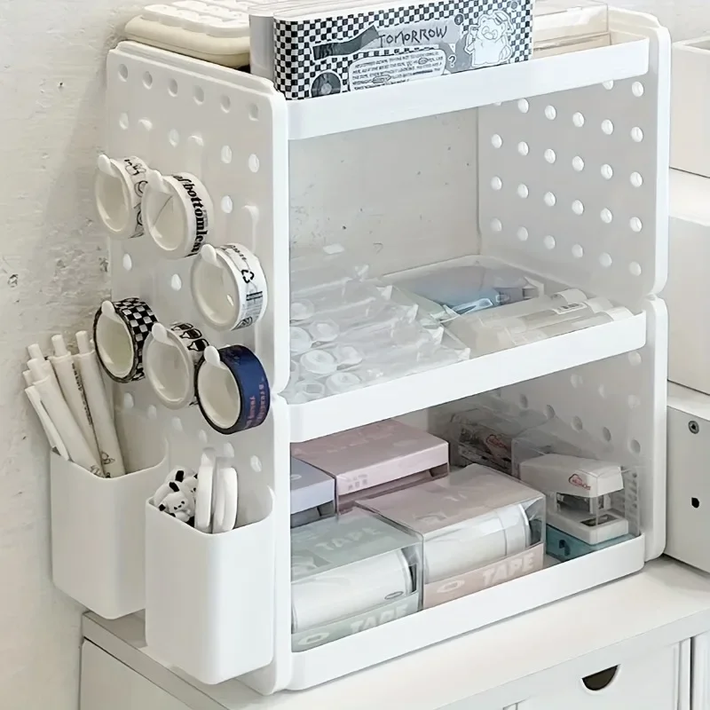 Desktop Storage Rack ABS Countertop Pegboard Organizer Triangle Shaped Holes Multi-Functional Desktop Stationery Storage Racks