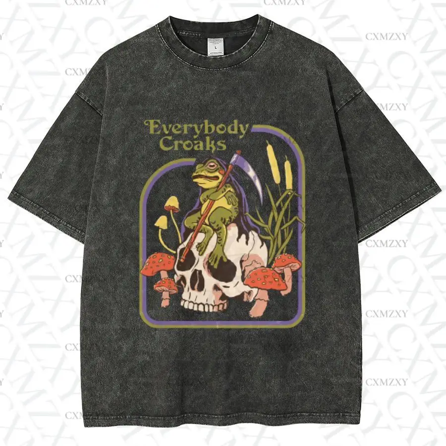 

Heavy Y2k cartoon anime washed t-shirt American hip hop skull graphic cat print t-shirt