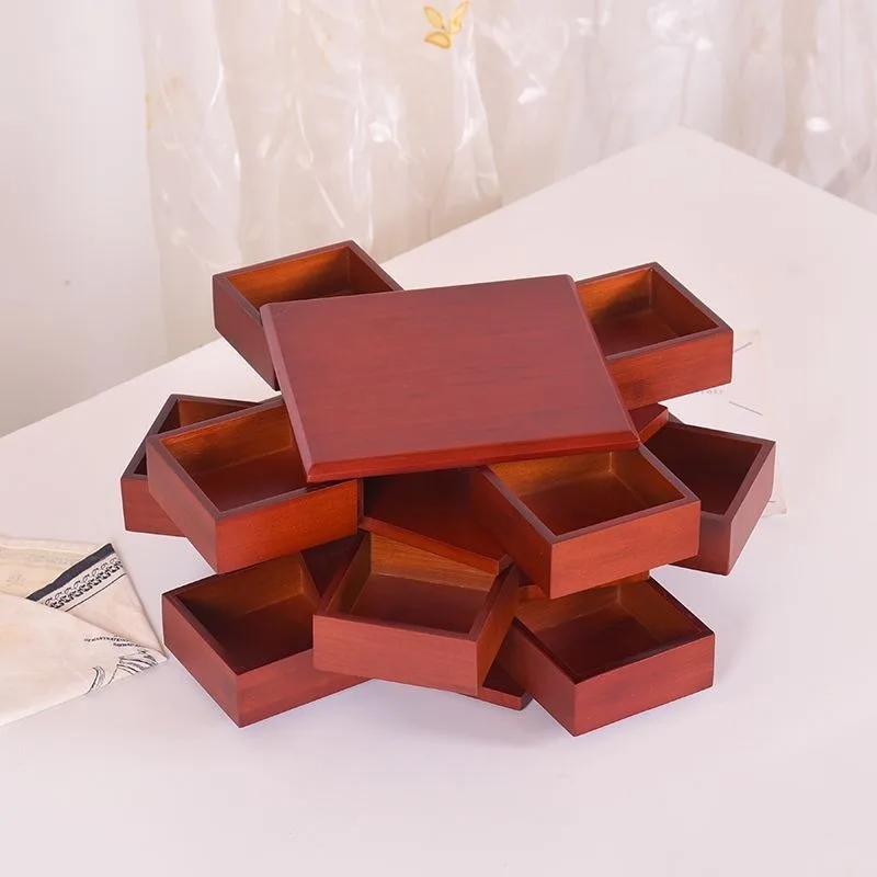 Bamboo Fruit Bowl Luxury Multifunctional Rotate Pretty Snack Dishes Table Decoration Creativity Grid Fruit Plate Home Decor