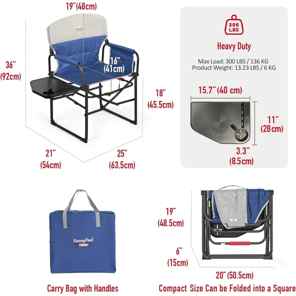 Beach Chair 2-Pack,Oversized Portable Folding Chair with Side Table,  Outdoor Foldable Beach Chairs