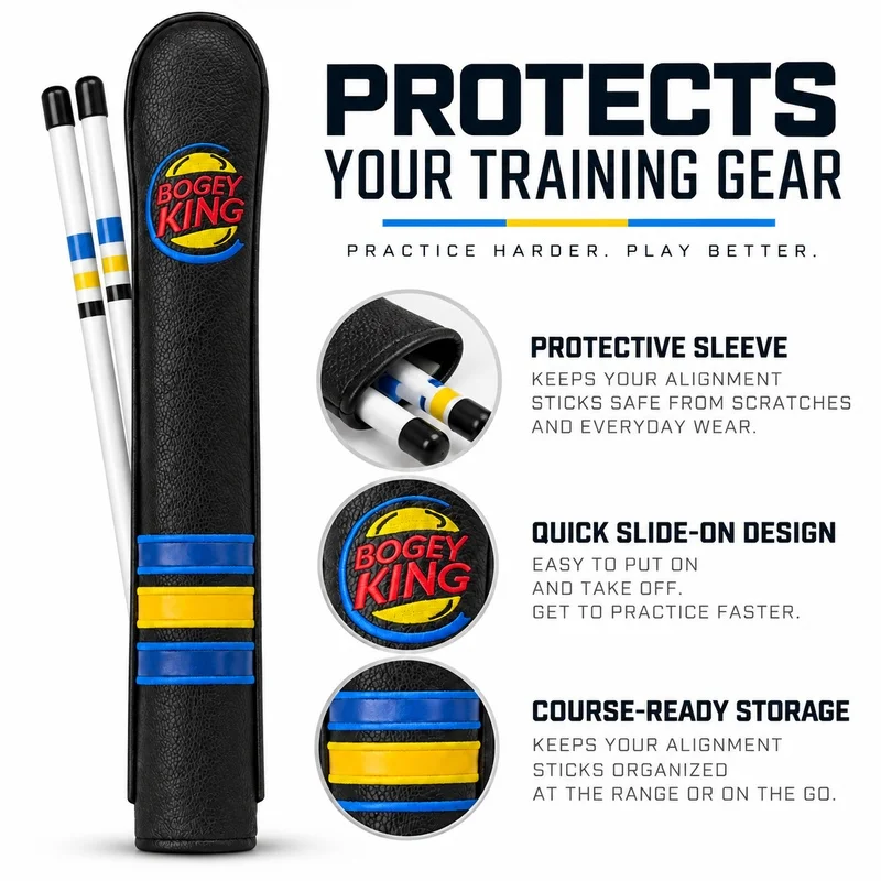 Golf Alignment Stick Cover, PU Leather Protector with Soft Plush Lining for Training Rods, Golf Practice Accessories