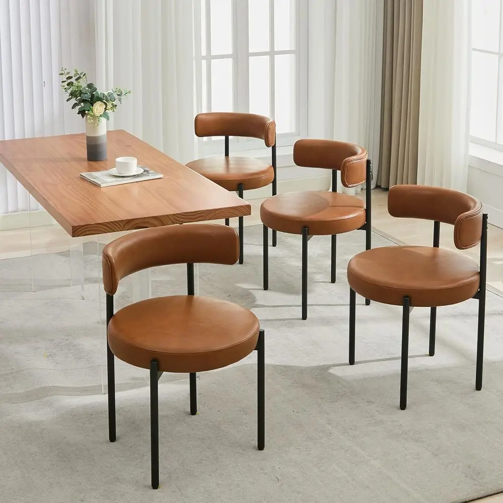 

Комплект из 4 кожаных обеденных стульев, современные стулья для столовой с изогнутой спинкой, обитые коричневые стулья для кухни или столовой