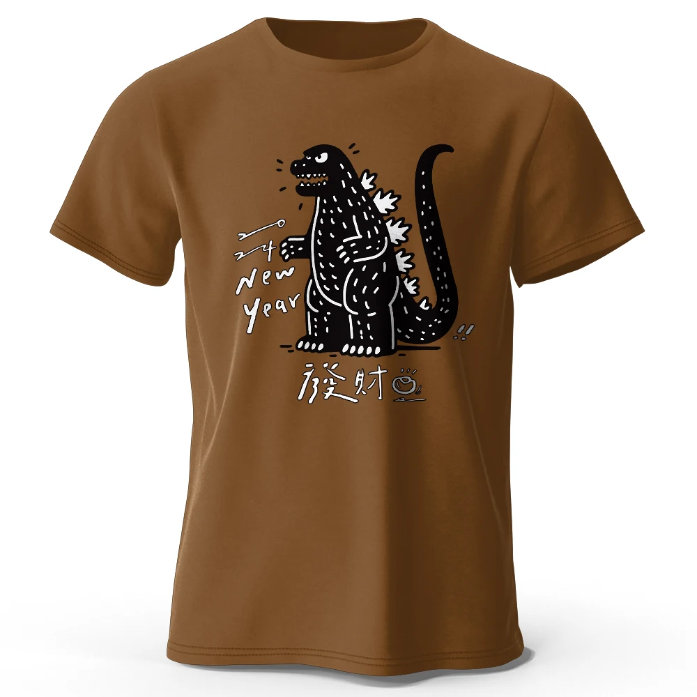 Lucky Dinosaur New Year T-Shirt, 100 % Baumwolle, übergroße chinesische Schriftzeichen-Grafik für Männer und Frauen, festliche Streetwear